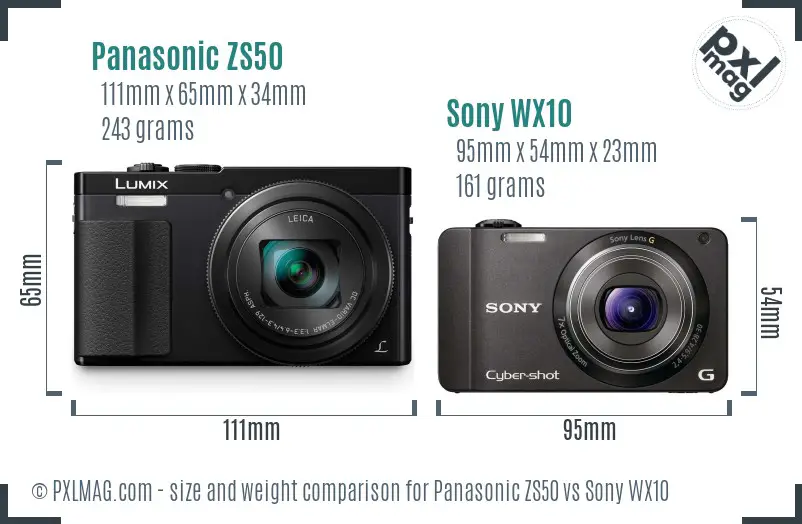 Panasonic ZS50 vs Sony WX10 size comparison