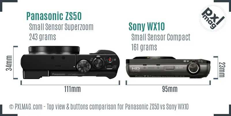 Panasonic ZS50 vs Sony WX10 top view buttons comparison