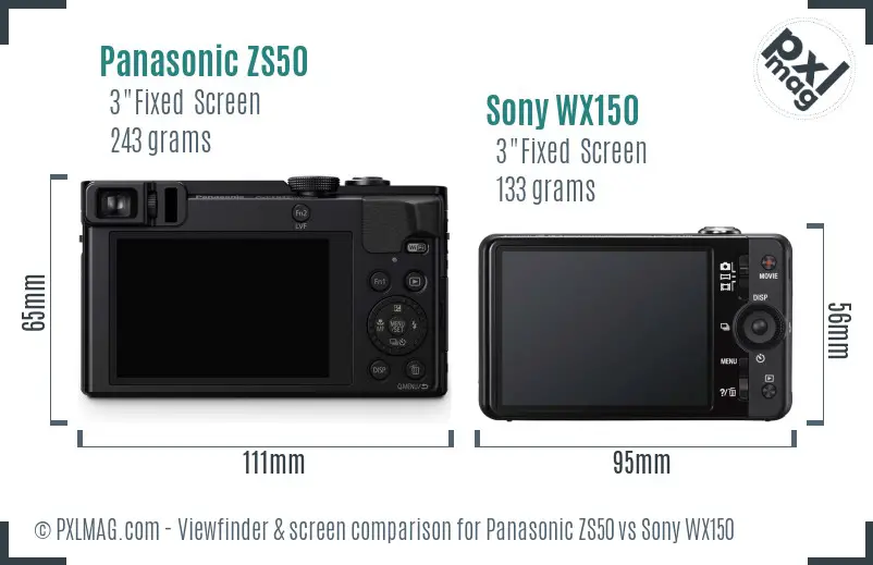 Panasonic ZS50 vs Sony WX150 Screen and Viewfinder comparison Panasonic ZS50 vs Sony WX150 Screen and Viewfinder comparison