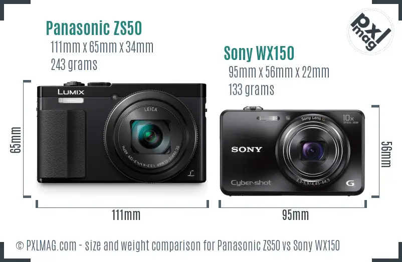 Panasonic ZS50 vs Sony WX150 size comparison Panasonic ZS50 vs Sony WX150 size comparison