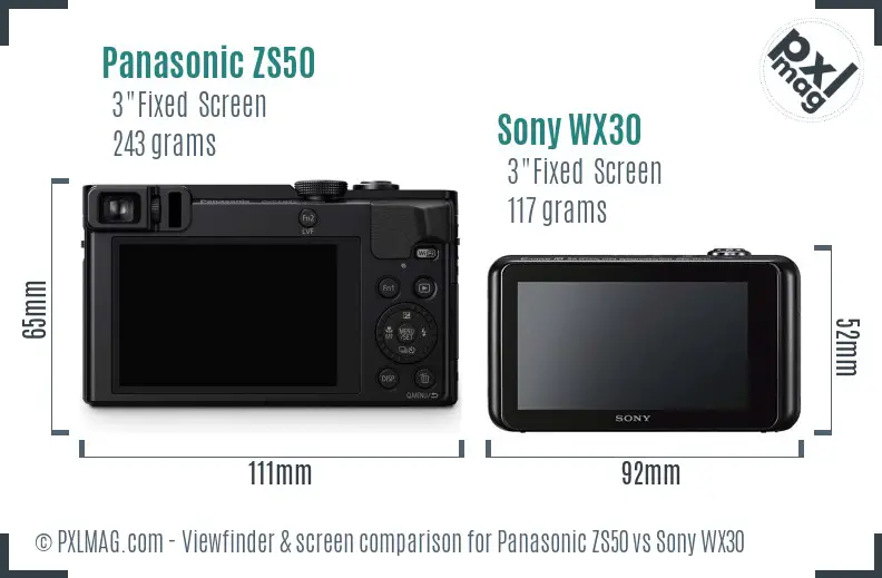 Panasonic ZS50 vs Sony WX30 Screen and Viewfinder comparison