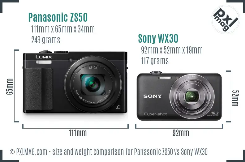 Panasonic ZS50 vs Sony WX30 size comparison