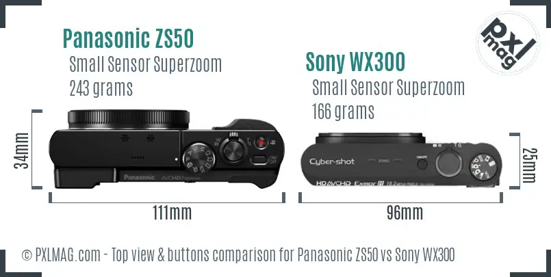 Panasonic ZS50 vs Sony WX300 top view buttons comparison Panasonic ZS50 vs Sony WX300 top view buttons comparison
