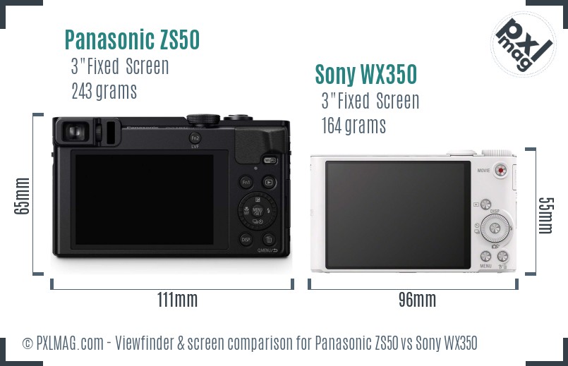 Panasonic ZS50 vs Sony WX350 Screen and Viewfinder comparison