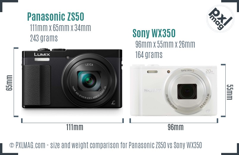 Panasonic ZS50 vs Sony WX350 size comparison