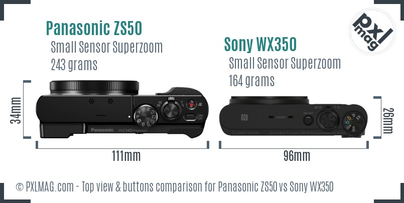 Panasonic ZS50 vs Sony WX350 top view buttons comparison