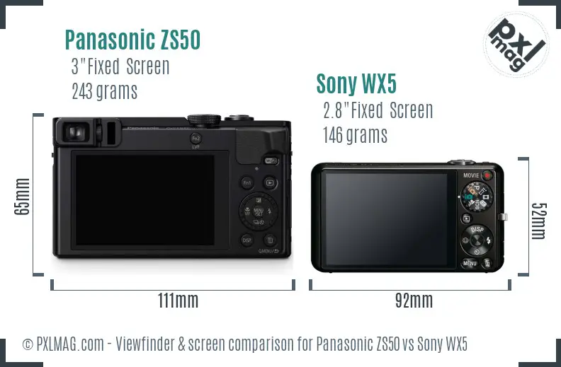 Panasonic ZS50 vs Sony WX5 Screen and Viewfinder comparison