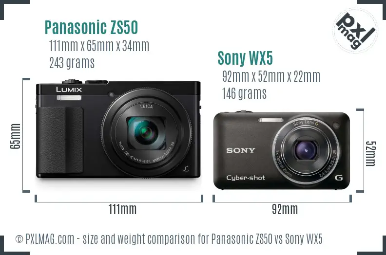 Panasonic ZS50 vs Sony WX5 size comparison