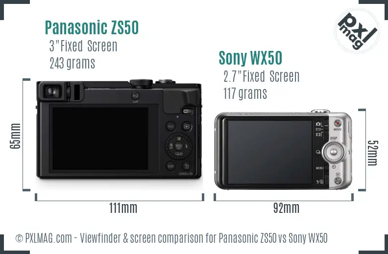 Panasonic ZS50 vs Sony WX50 Screen and Viewfinder comparison