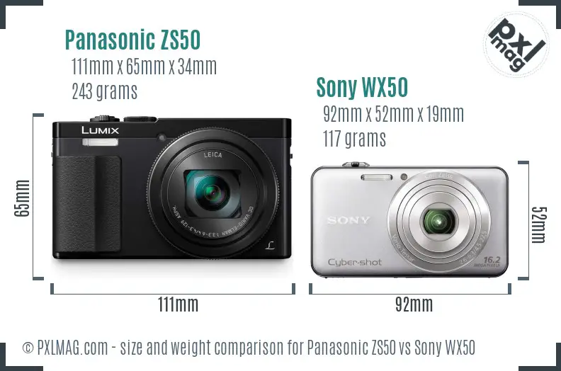 Panasonic ZS50 vs Sony WX50 size comparison Panasonic ZS50 vs Sony WX50 size comparison