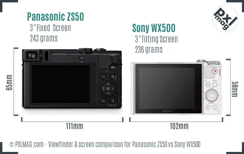 Panasonic ZS50 vs Sony WX500 Screen and Viewfinder comparison
