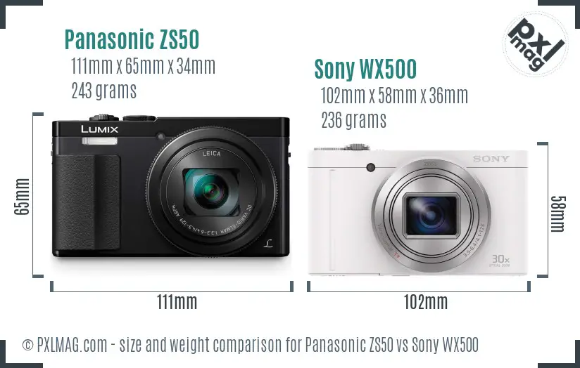 Panasonic ZS50 vs Sony WX500 size comparison