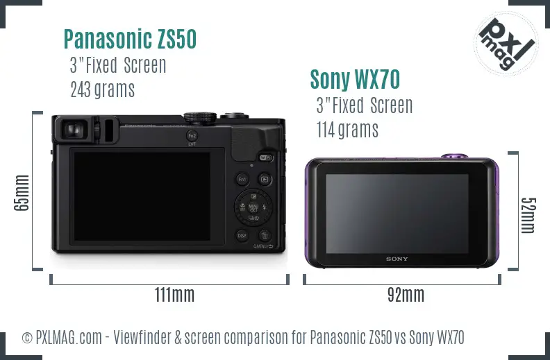 Panasonic ZS50 vs Sony WX70 Screen and Viewfinder comparison