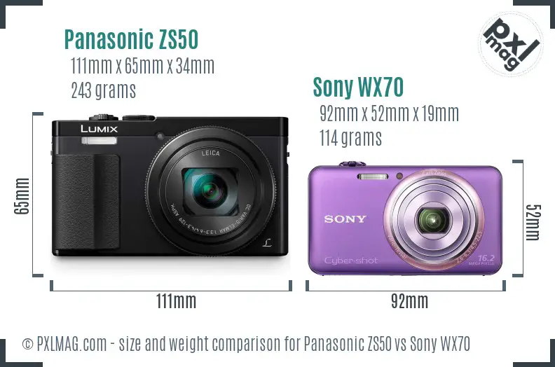 Panasonic ZS50 vs Sony WX70 size comparison