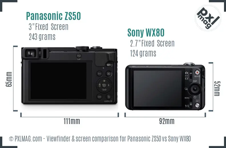 Panasonic ZS50 vs Sony WX80 Screen and Viewfinder comparison