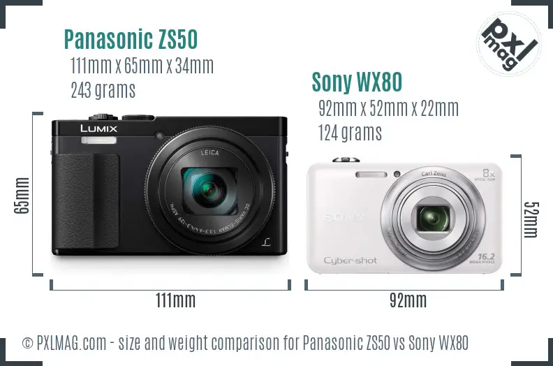 Panasonic ZS50 vs Sony WX80 size comparison
