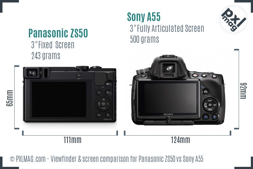 Panasonic ZS50 vs Sony A55 Screen and Viewfinder comparison