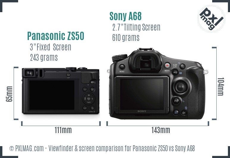 Panasonic ZS50 vs Sony A68 Screen and Viewfinder comparison