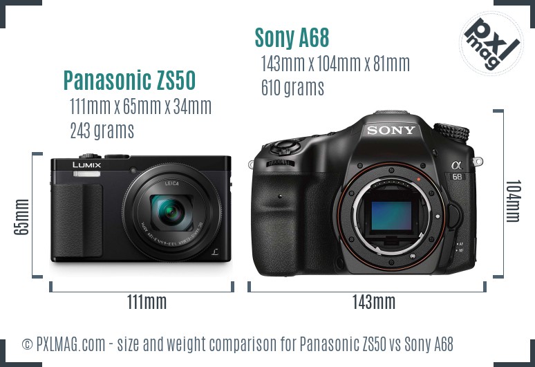 Panasonic ZS50 vs Sony A68 size comparison Panasonic ZS50 vs Sony A68 size comparison