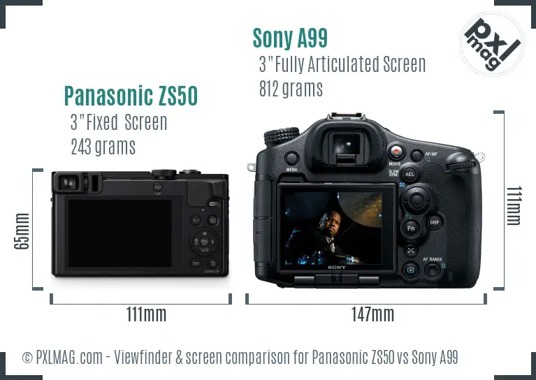 Panasonic ZS50 vs Sony A99 Screen and Viewfinder comparison