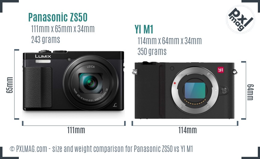 Panasonic ZS50 vs YI M1 size comparison