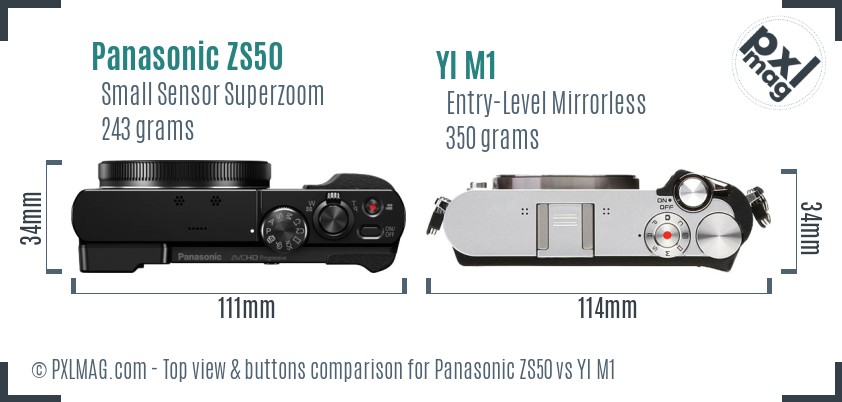 Panasonic ZS50 vs YI M1 top view buttons comparison