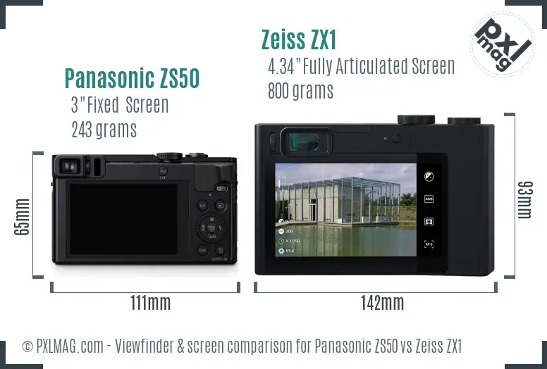 Panasonic ZS50 vs Zeiss ZX1 Screen and Viewfinder comparison