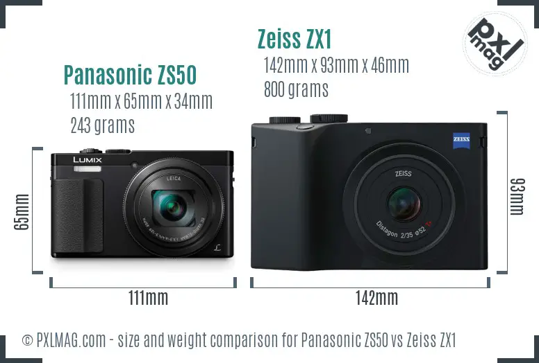 Panasonic ZS50 vs Zeiss ZX1 size comparison