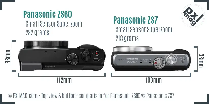 Panasonic ZS60 vs Panasonic ZS7 top view buttons comparison