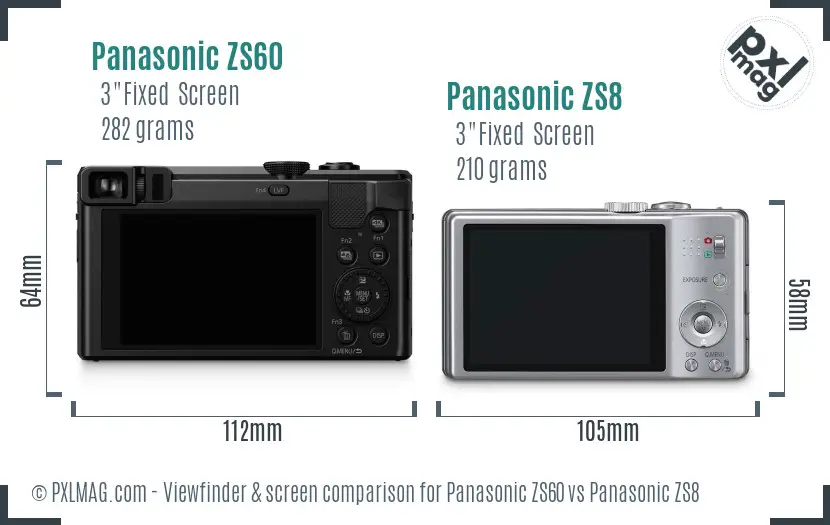 Panasonic ZS60 vs Panasonic ZS8 Screen and Viewfinder comparison