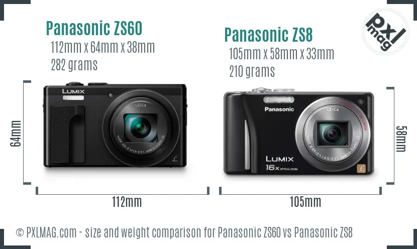 Panasonic ZS60 vs Panasonic ZS8 size comparison
