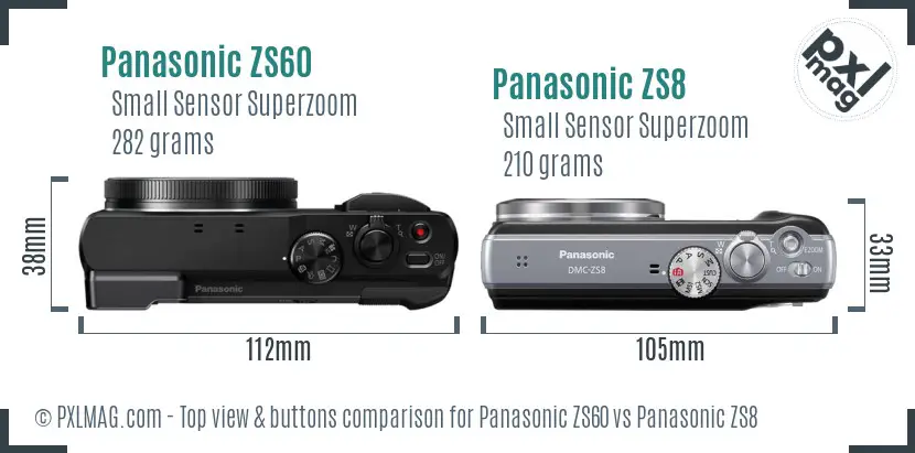 Panasonic ZS60 vs Panasonic ZS8 top view buttons comparison