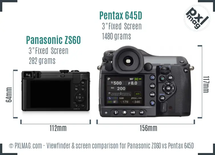 Panasonic ZS60 vs Pentax 645D Screen and Viewfinder comparison