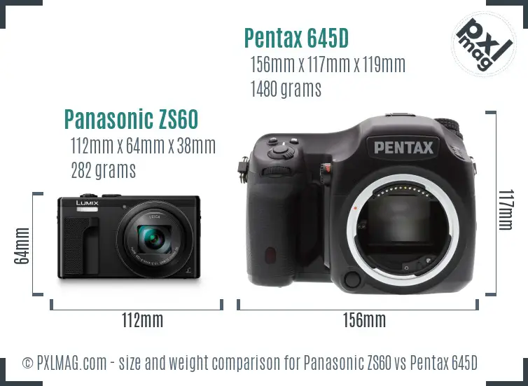 Panasonic ZS60 vs Pentax 645D size comparison