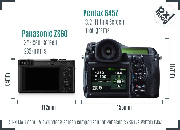 Panasonic ZS60 vs Pentax 645Z Screen and Viewfinder comparison