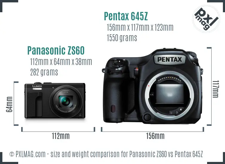 Panasonic ZS60 vs Pentax 645Z size comparison
