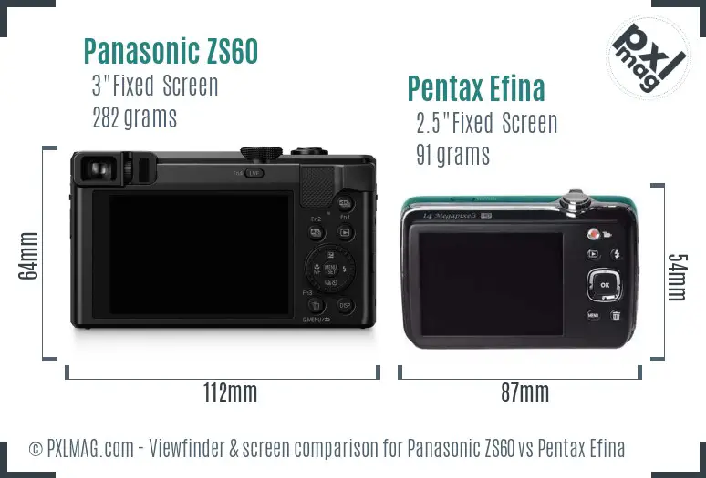 Panasonic ZS60 vs Pentax Efina Screen and Viewfinder comparison