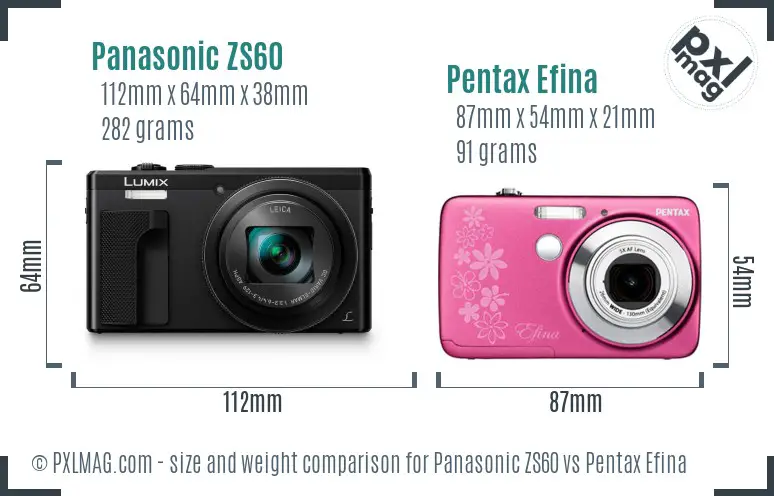 Panasonic ZS60 vs Pentax Efina size comparison