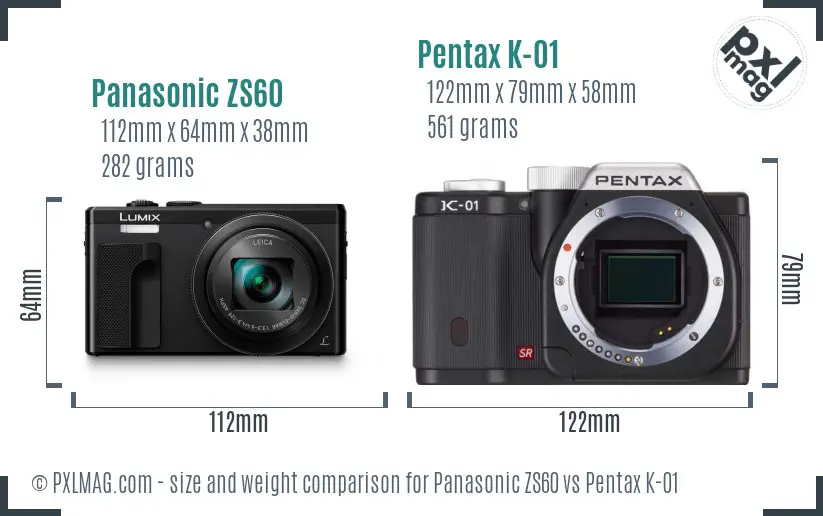 Panasonic ZS60 vs Pentax K-01 size comparison