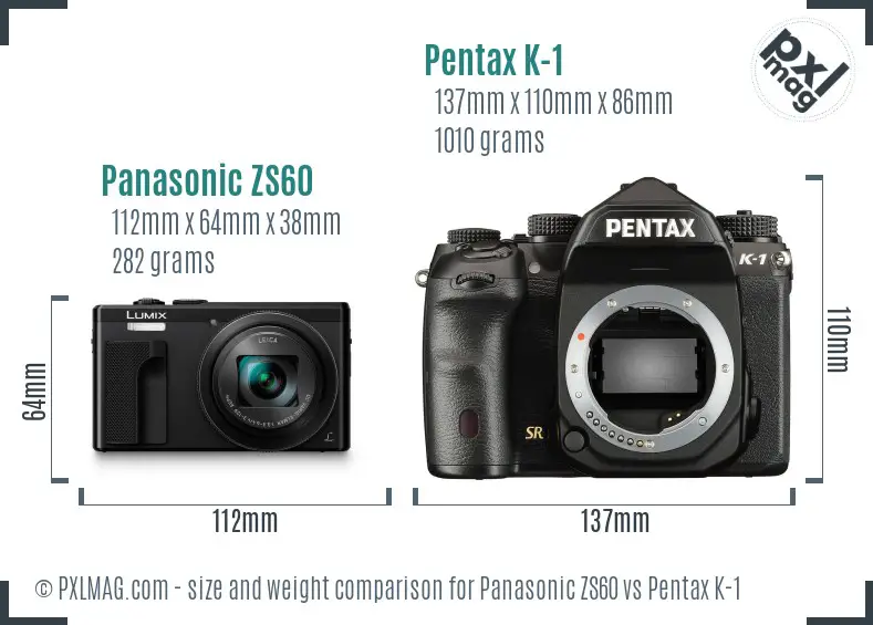 Panasonic ZS60 vs Pentax K-1 size comparison