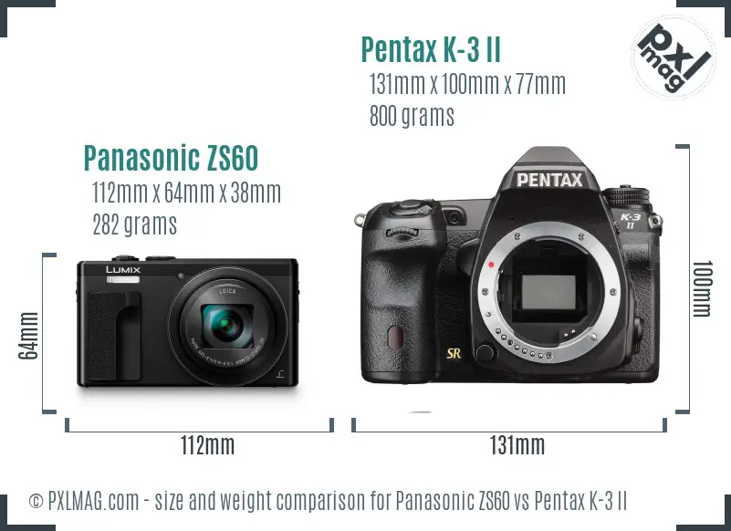 Panasonic ZS60 vs Pentax K-3 II size comparison