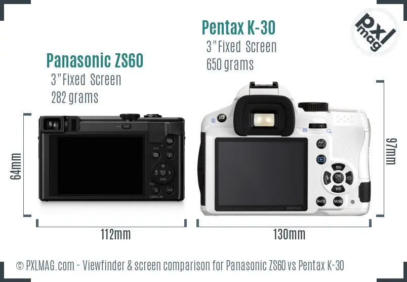 Panasonic ZS60 vs Pentax K-30 Screen and Viewfinder comparison
