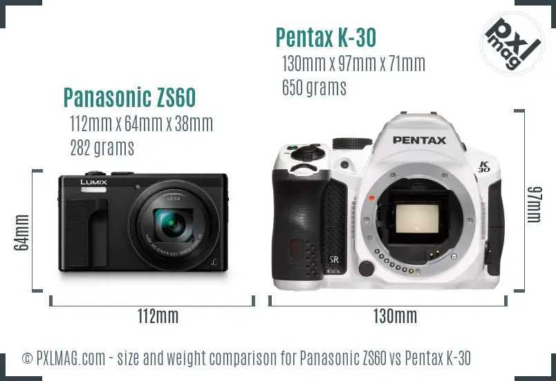 Panasonic ZS60 vs Pentax K-30 size comparison