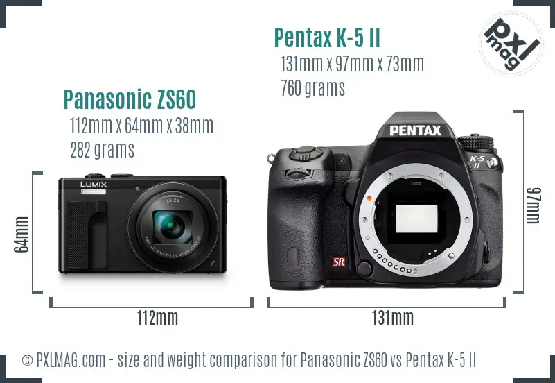 Panasonic ZS60 vs Pentax K-5 II size comparison