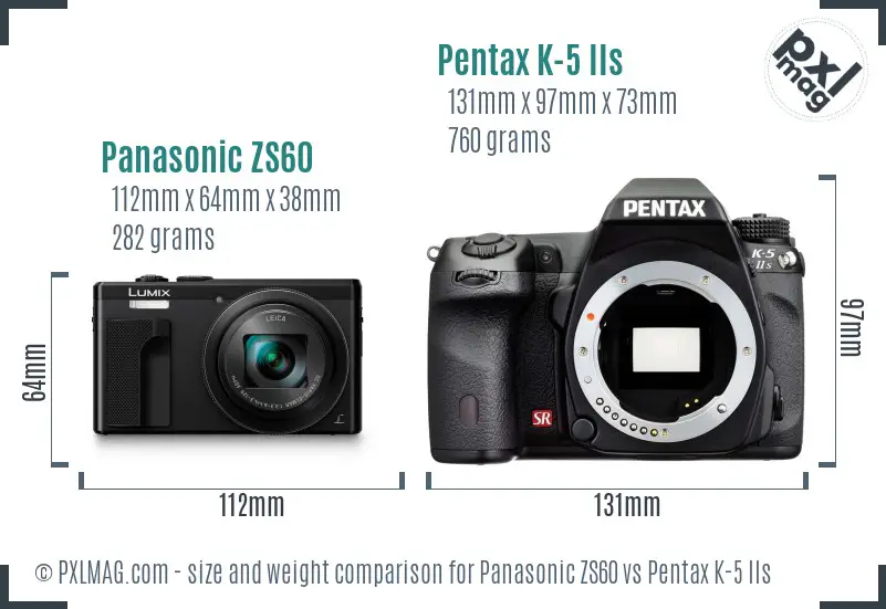Panasonic ZS60 vs Pentax K-5 IIs size comparison