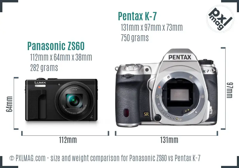 Panasonic ZS60 vs Pentax K-7 size comparison