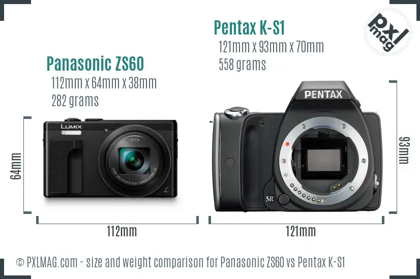 Panasonic ZS60 vs Pentax K-S1 size comparison