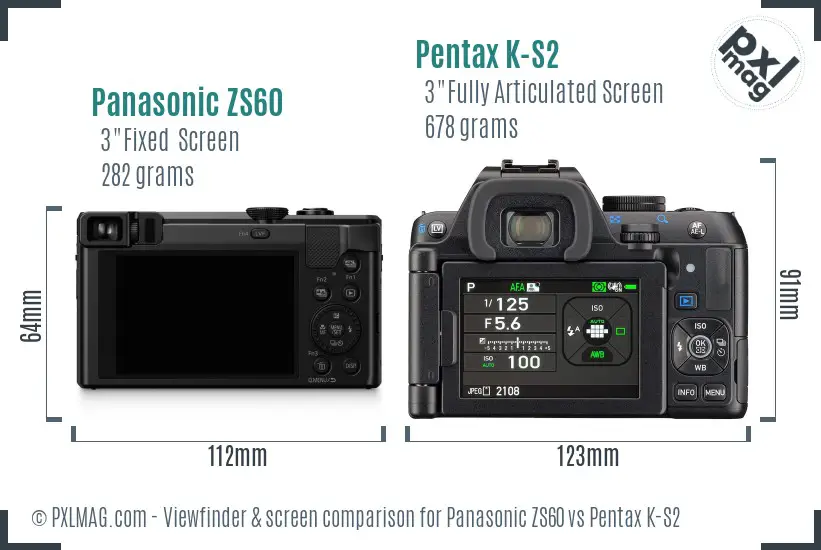 Panasonic ZS60 vs Pentax K-S2 Screen and Viewfinder comparison