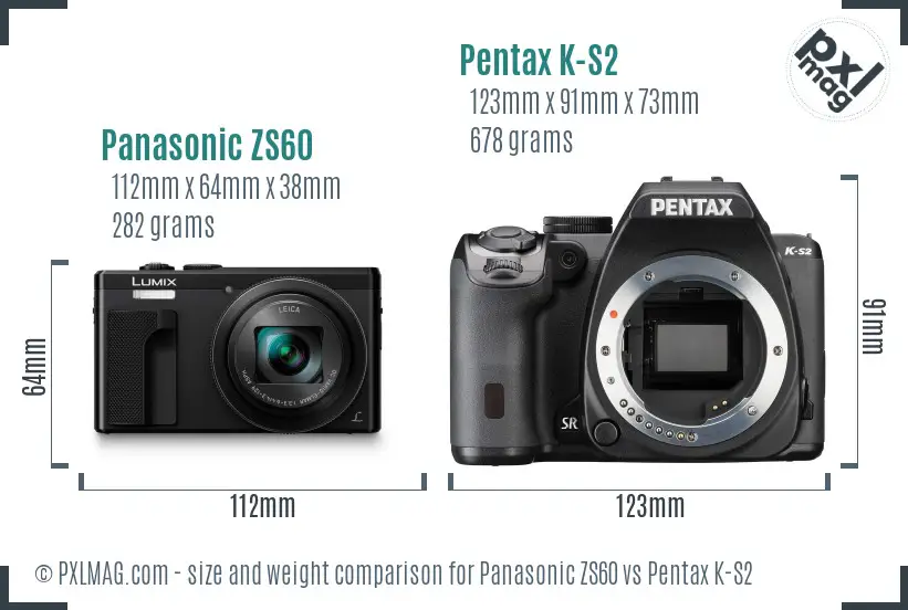 Panasonic ZS60 vs Pentax K-S2 size comparison
