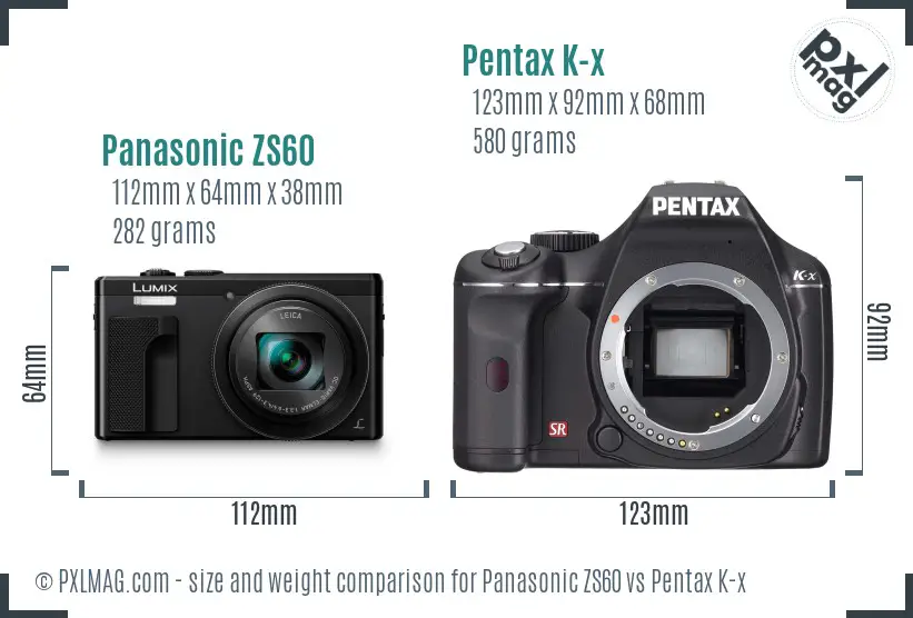 Panasonic ZS60 vs Pentax K-x size comparison